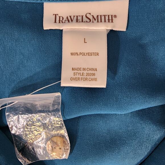 TravelSmith Womens Tunic Shirt Micro Suede Large Teal Blue Button Up Long Sleeve - Picture 9 of 10